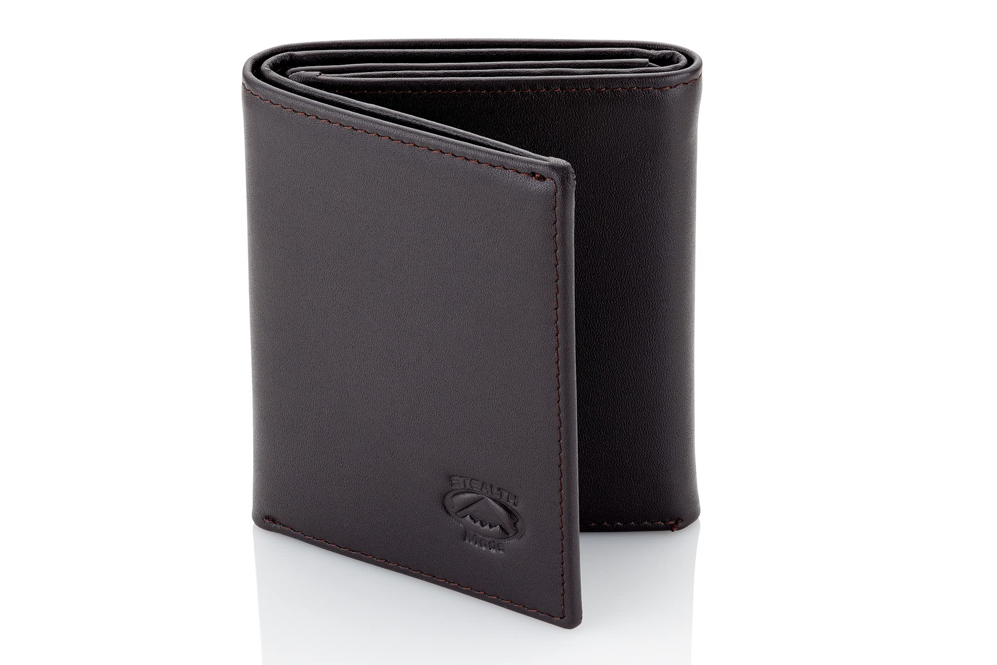 Stealth Mode Leather RFID Blocking Trifold Wallet for Men - Flip Out ID Holder & Card Slots - Premium Coffee Brown - Perfect for Travel, Business & Everyday Use
