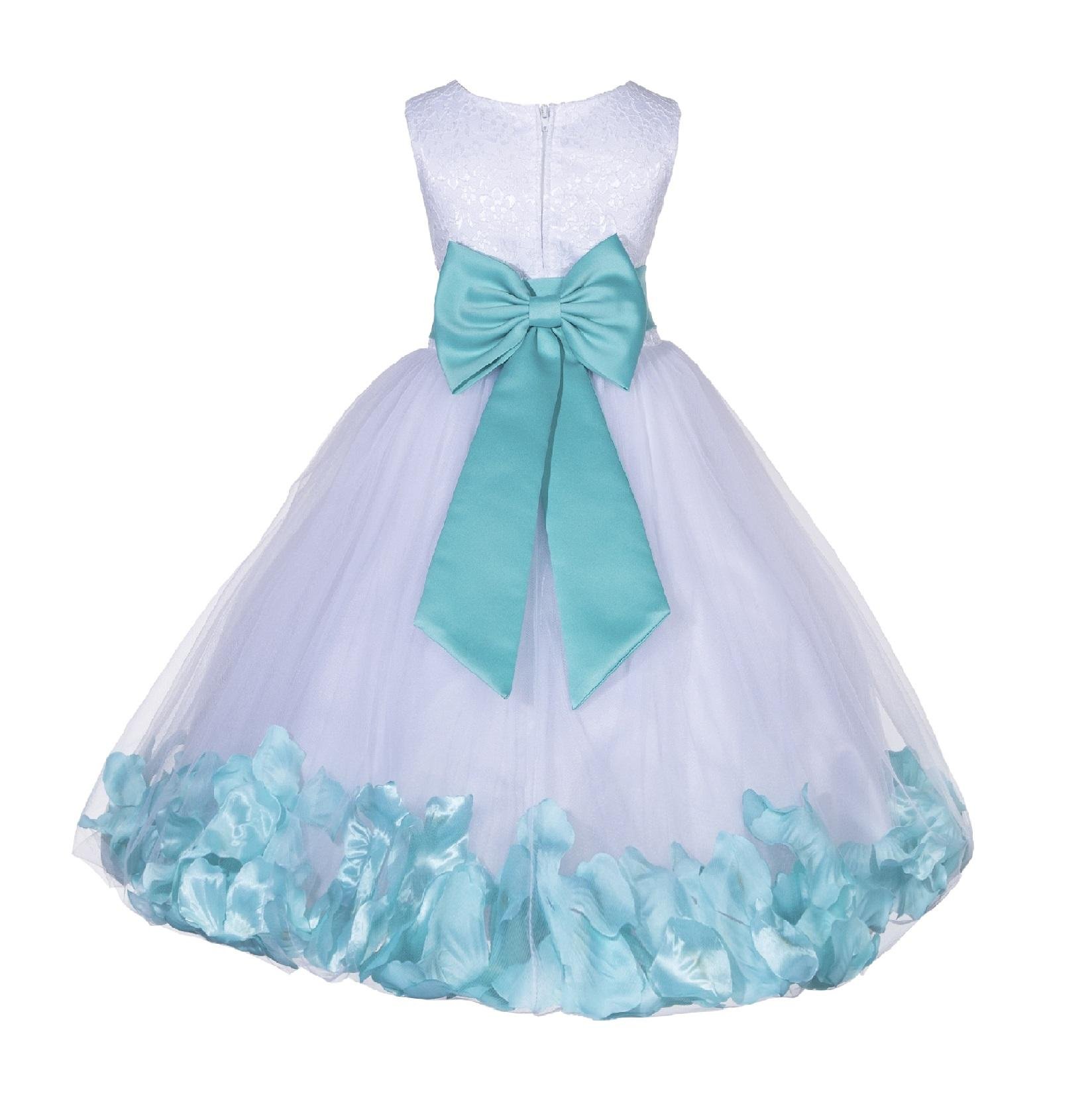 White Flower Girl Dress with Lace Top & Tulle Skirt - Pink, Navy Blue, Orange | Mercury R65T | Perfect for Weddings, Baptisms & Special Occasions