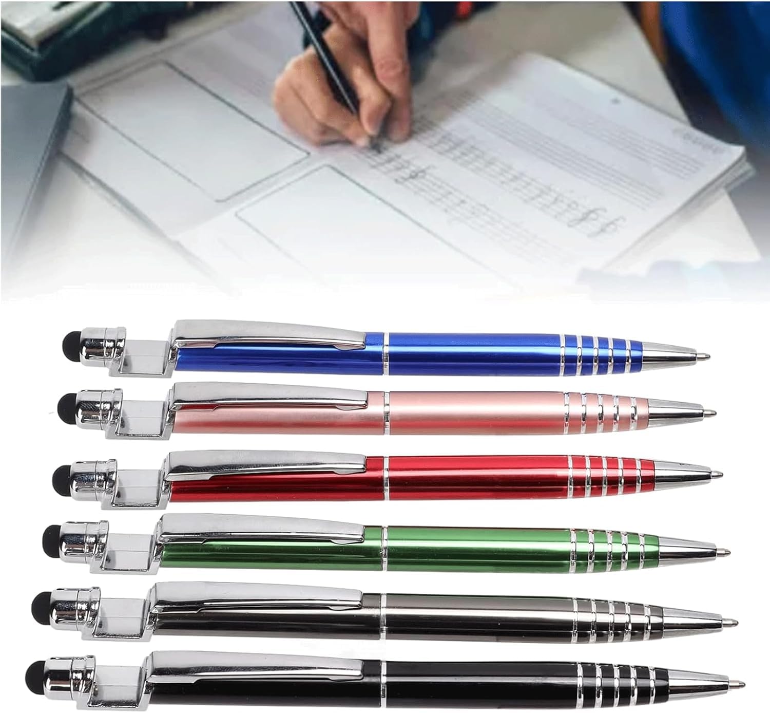 Premium Gel Pens & Ballpoint Pens with Stylus Tip for Touch Screens - Quick-Drying Ink, Compact Clip Design, Smooth Rollerball Writing - Perfect for Office, School, Note Taking & Digital Devices