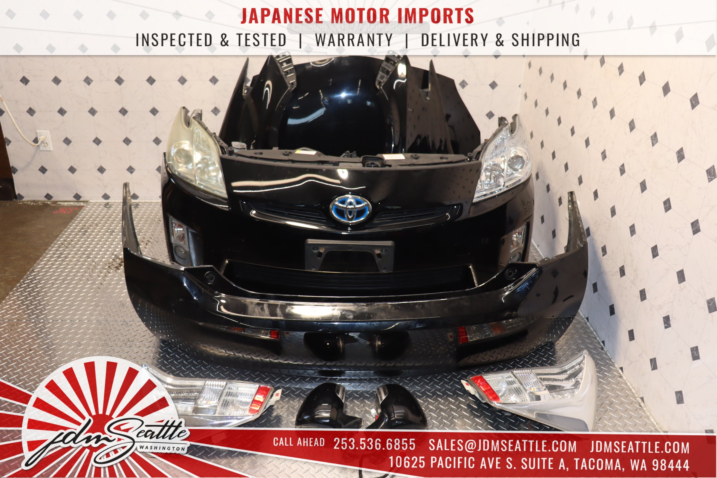 JDM 10-15 Toyota Prius Hybrid Front Bumper Replacement with Hood & Fenders in Black - Perfect for Car Restoration & Customization Projects