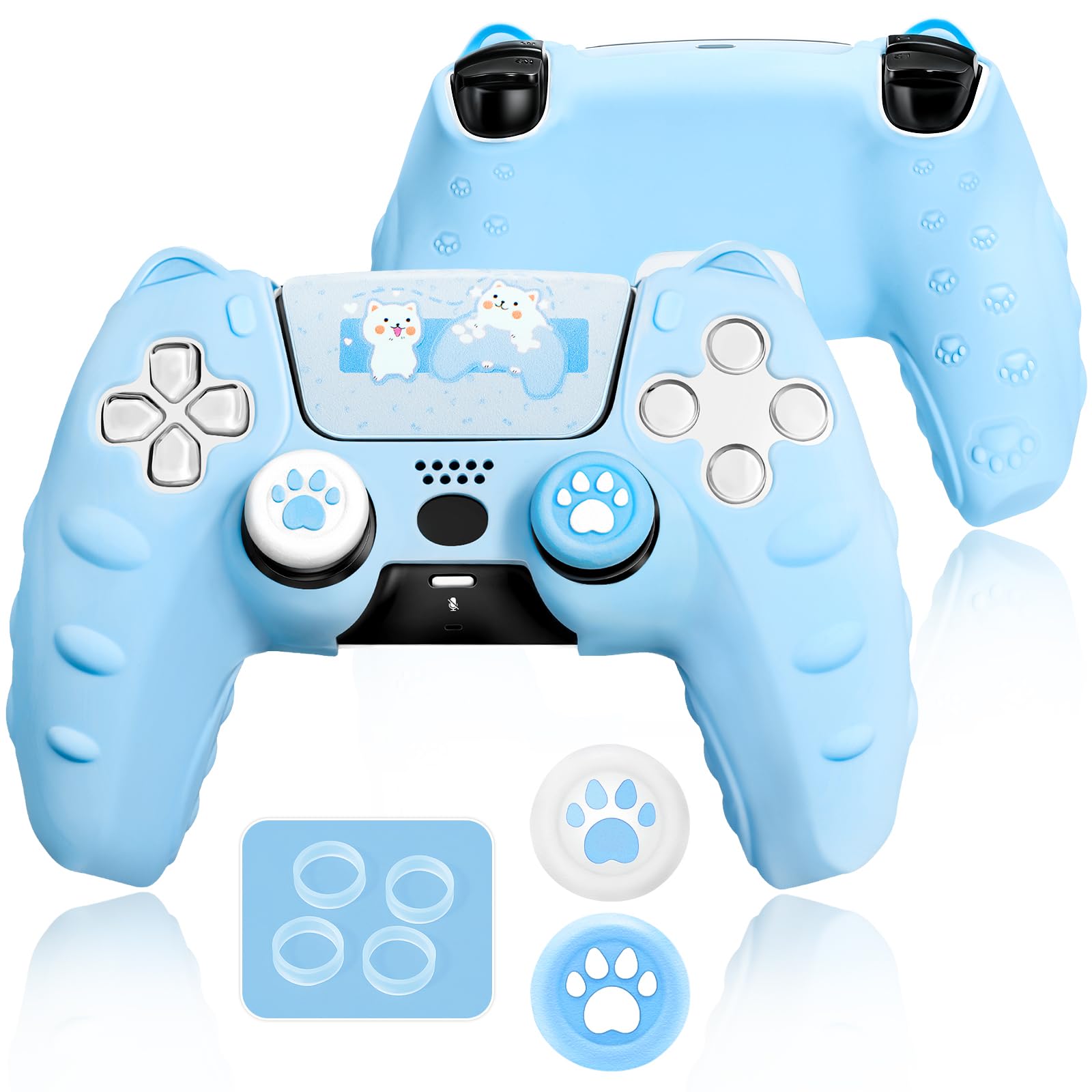 Cute Cat Claw PS5 Controller Skin - Non-Slip Silicone Protective Cover for Playstation 5 Wireless Controller with 2 Thumb Grips, Cat Sticker & 4 Remote Sensing Coils | Perfect for Gaming Enthusiasts & Cat Lovers