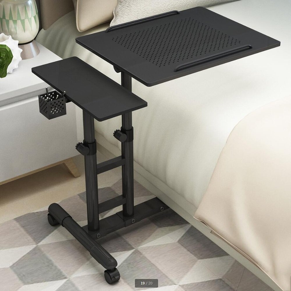 ZR Eco-Friendly Cooling Laptop Stand with 360° Rotation - Adjustable Bedside Table for Work & Relaxation (Black) - Perfect for Home Office, Gaming & Reading in Bed