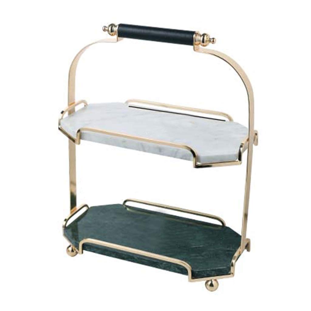 2-Tier Golden Metal Marble Cake Stand - White & Green Dessert Display (30x15x23.7cm) for Wedding, Birthday Party & Afternoon Tea Serving