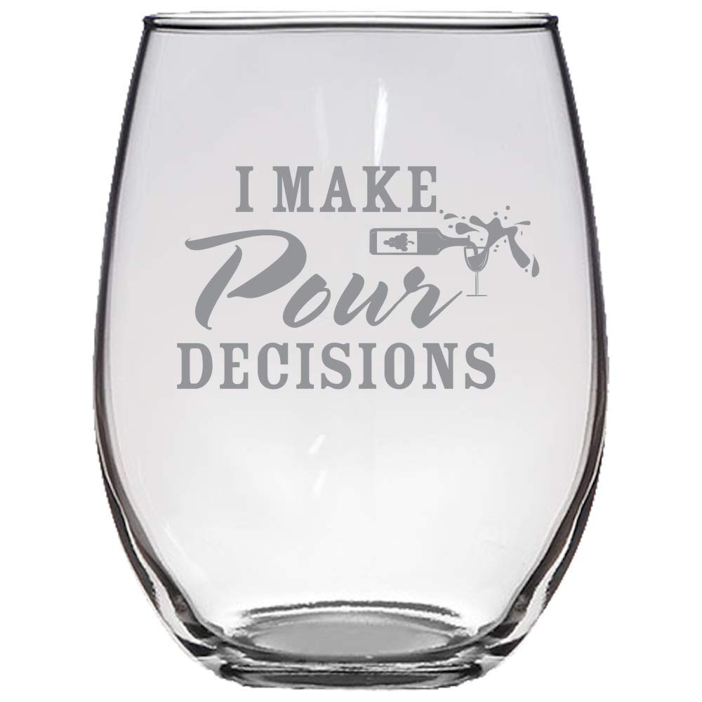 Funny Stemless Wine Glass - 'I Make Pour Decisions' Humorous Wine Gift for Women - Perfect Birthday Present for Wine Lovers - Great for Parties, Girls Night Out & Relaxing at Home