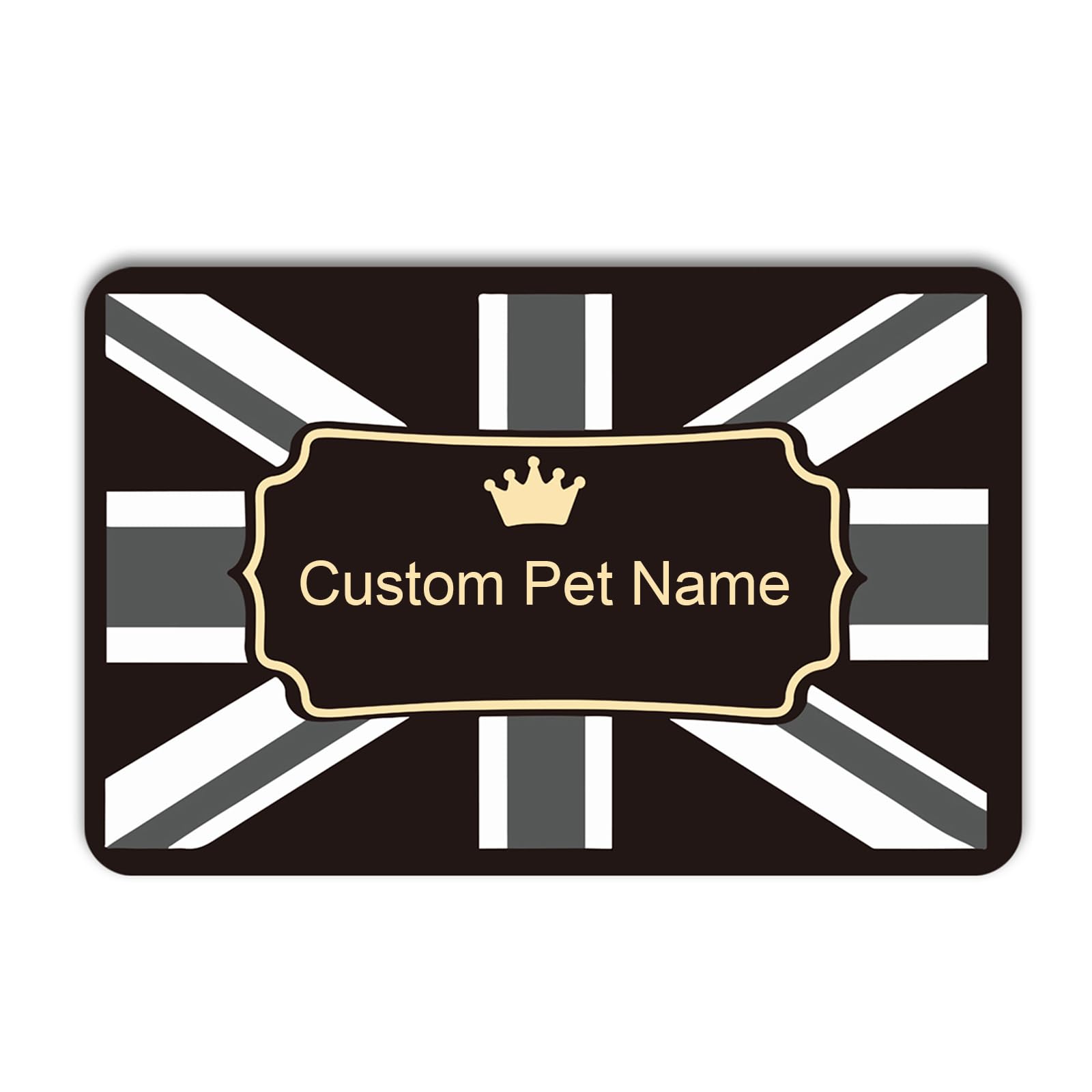 Custom Non-Slip Waterproof Pet Food Mat - Personalized Dog & Cat Feeding Mat with PU Base, Black & Gold Design - Perfect for Kitchen Floors, Feeding Areas & Messy Eaters (England, Size A2)