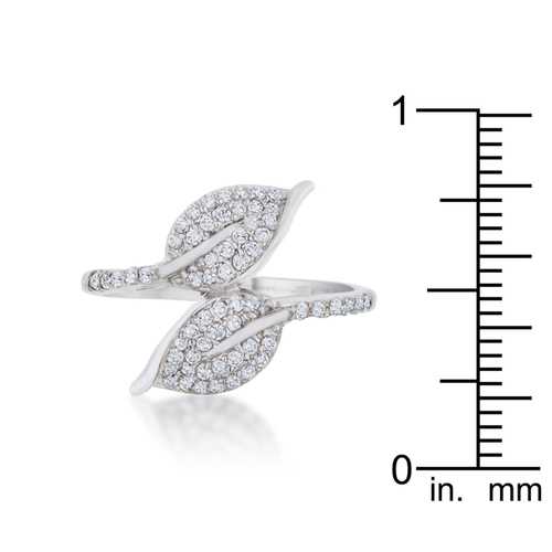 0.1 Carat Cubic Zirconia Rhodium-Plated Leaf Wrap Ring for Women - Elegant Fashion Jewelry Gift for Wedding, Anniversary & Special Occasions