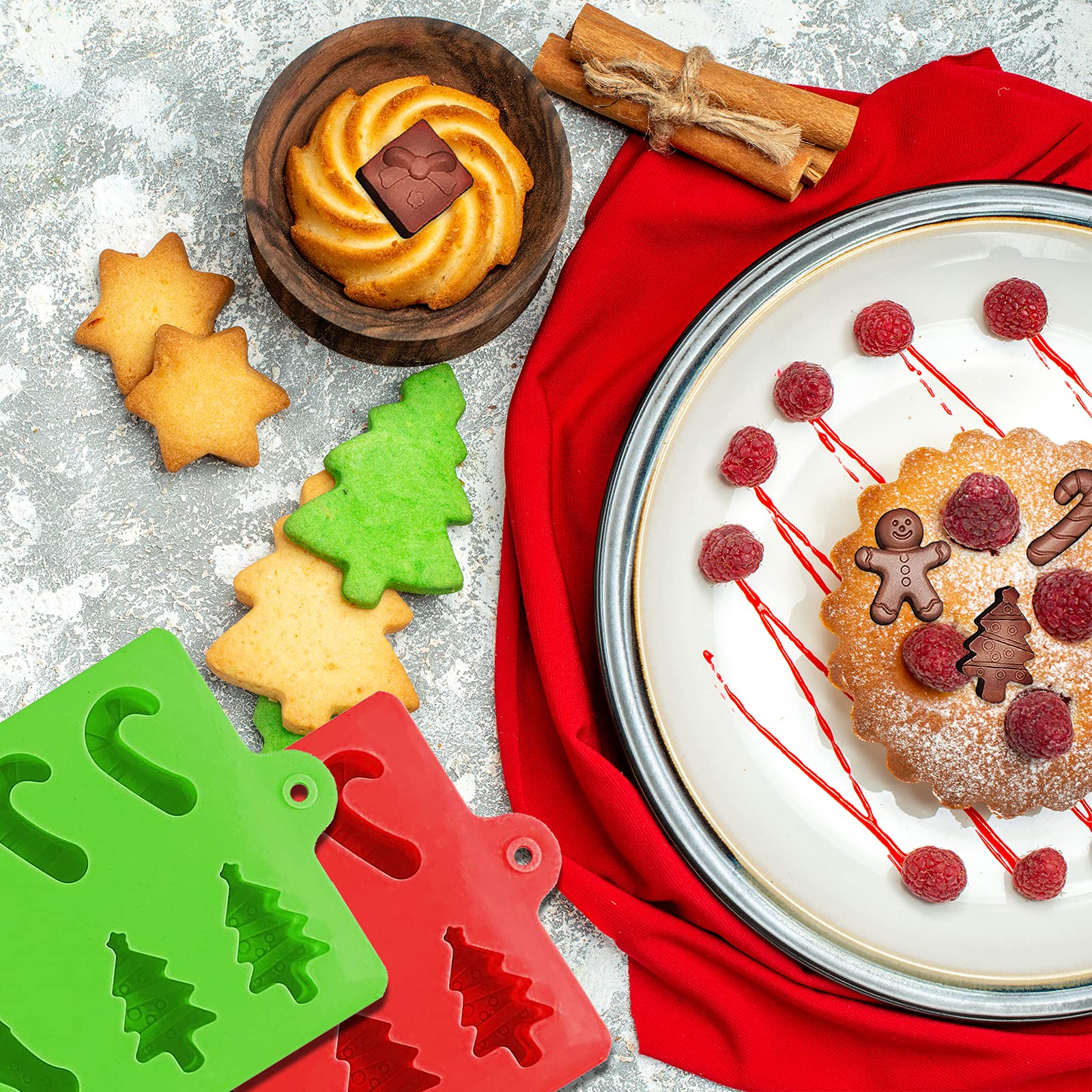 6Pcs Christmas Silicone Molds Set - Santa, Snowman, Tree, Gingerbread, Star & Candy Cane Shapes for Chocolate, Candy, Cake Toppers, Ice Cubes & Jello - Perfect for Holiday Baking, Party Decor & DIY Gifts