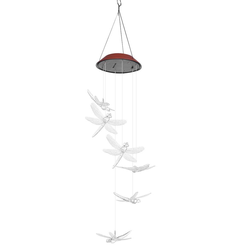 Solar Powered LED Dragonfly Wind Chimes - Waterproof Outdoor Garden Decor with Solar Panel Lights for Patio, Yard, and Backyard Decoration | Perfect for Evening Ambience and Landscape Lighting