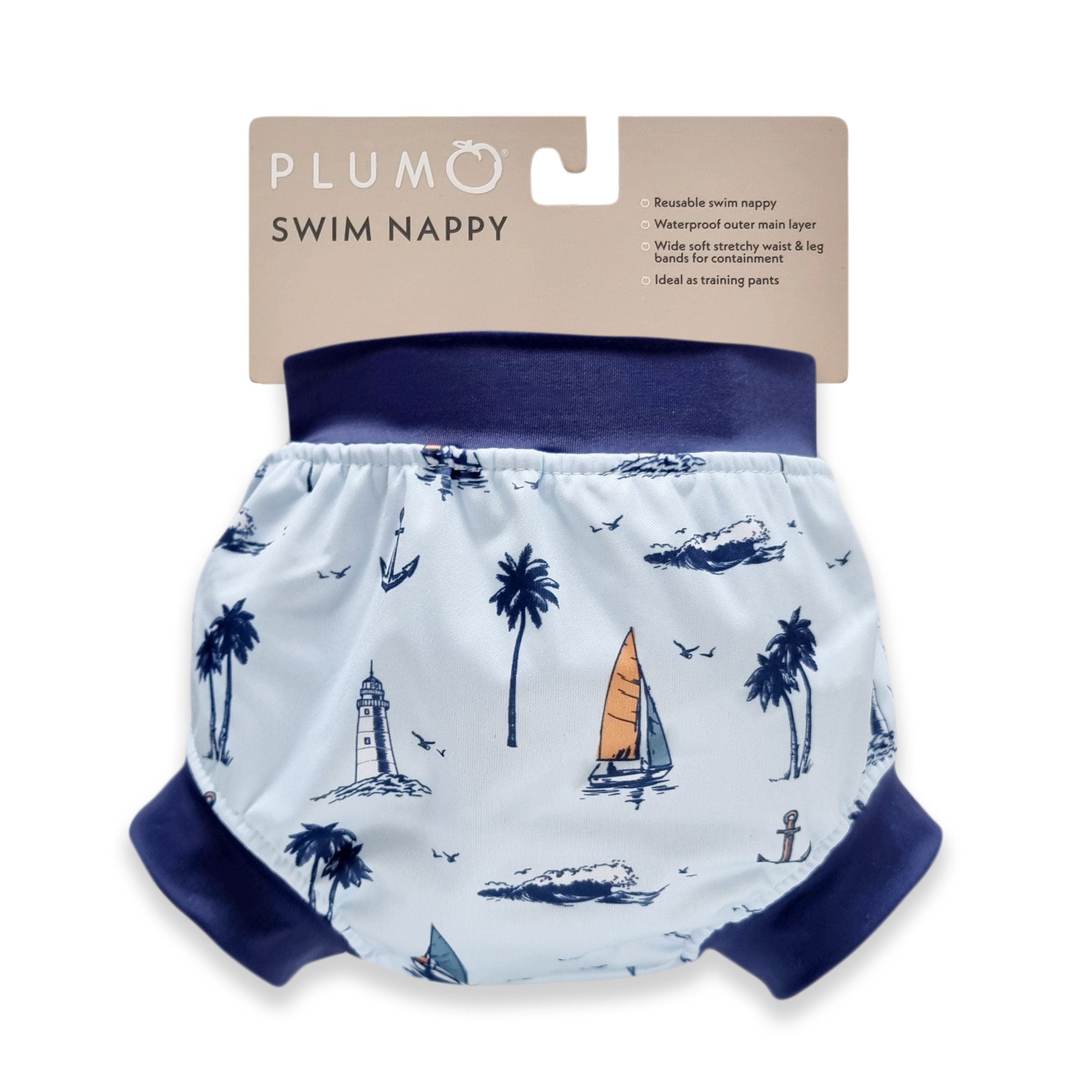 PLUM Swim Nappy Malibu (Navy) - Reusable Swim Diaper for Babies & Toddlers - Perfect for Pool, Beach & Water Play