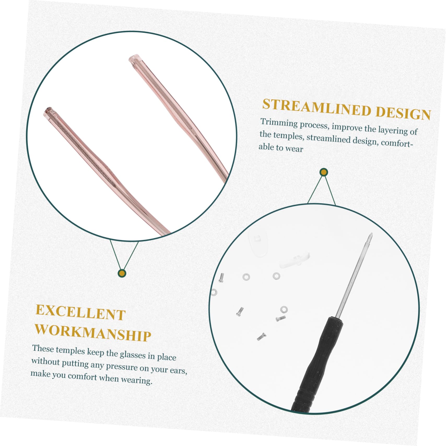 STOBOK Rose Gold Metal Glasses Repair Kit - 1 Pair of Glasses Accessories for Broken Frames, Nose Pads & Screws - Perfect for Eyeglass, Sunglass & Reading Glass Fix at Home or Travel