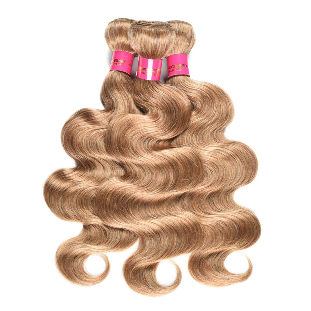 Honey Blonde Body Wave Brazilian Virgin Human Hair Extensions - 3 Bundles (24