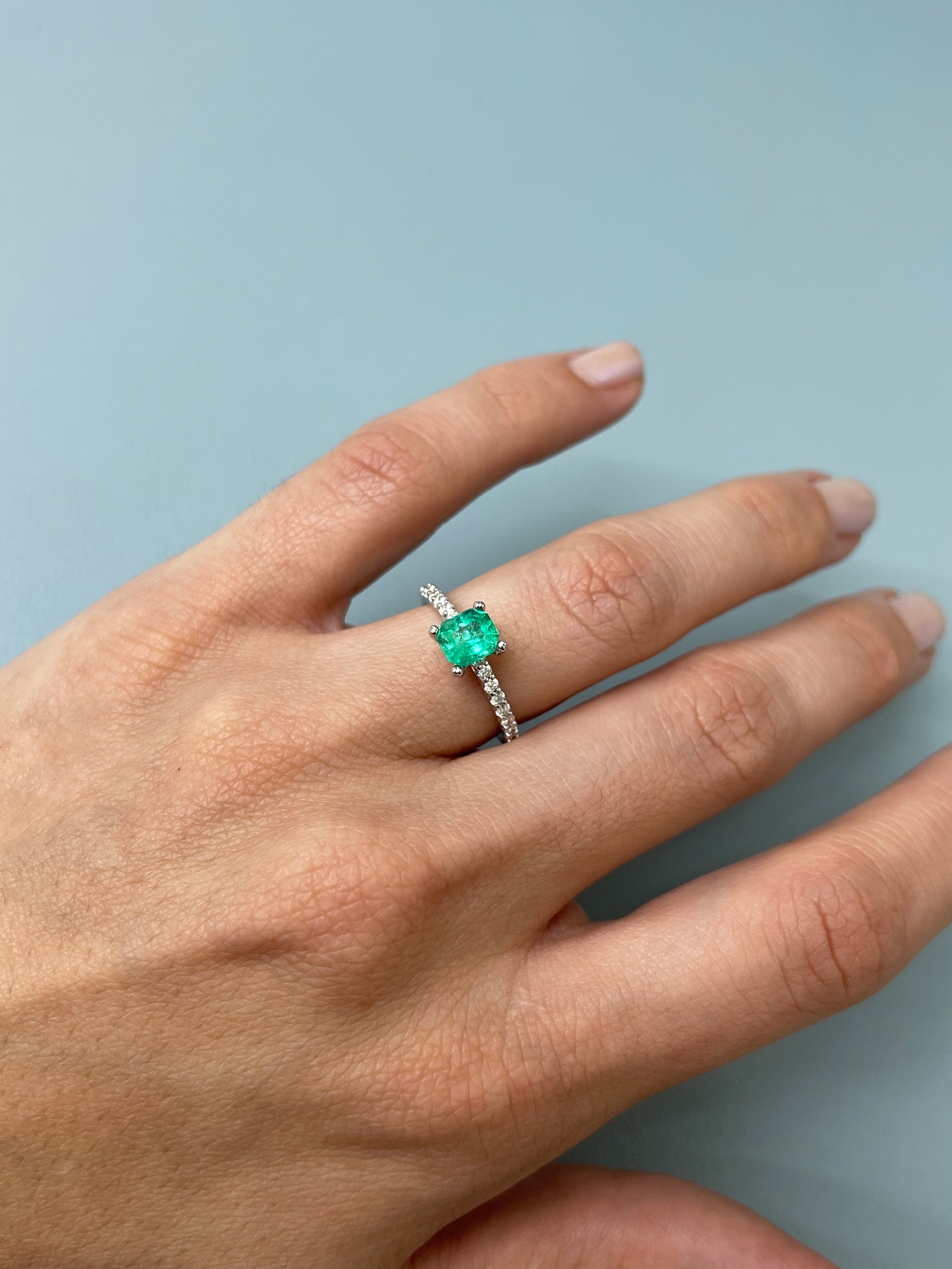 0.83 Carat 6x5mm Bluish Green Natural Loose Colombian Emerald Gemstone - Emerald Cut with Clipped Corners for Jewelry Making, Engagement Rings & Fine Collections