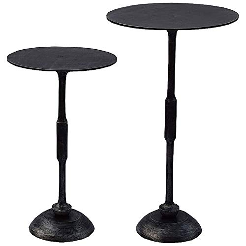 MAKLAINE 2-Piece Accent End Table Set - Raw Antique Charcoal Finish - Modern Side Tables for Living Room, Bedroom or Office Decor