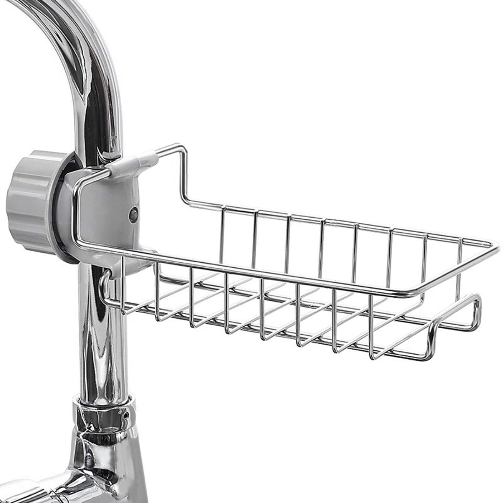 EBTOOLS Stainless Steel Sink Organizer with Hook - 11x22.5cm Silver Sponge & Scrubber Holder for Kitchen & Bathroom Sink - Perfect for Storing Sponges, Brushes & Cleaning Supplies - Durable & Rustproof Sink Storage Solution