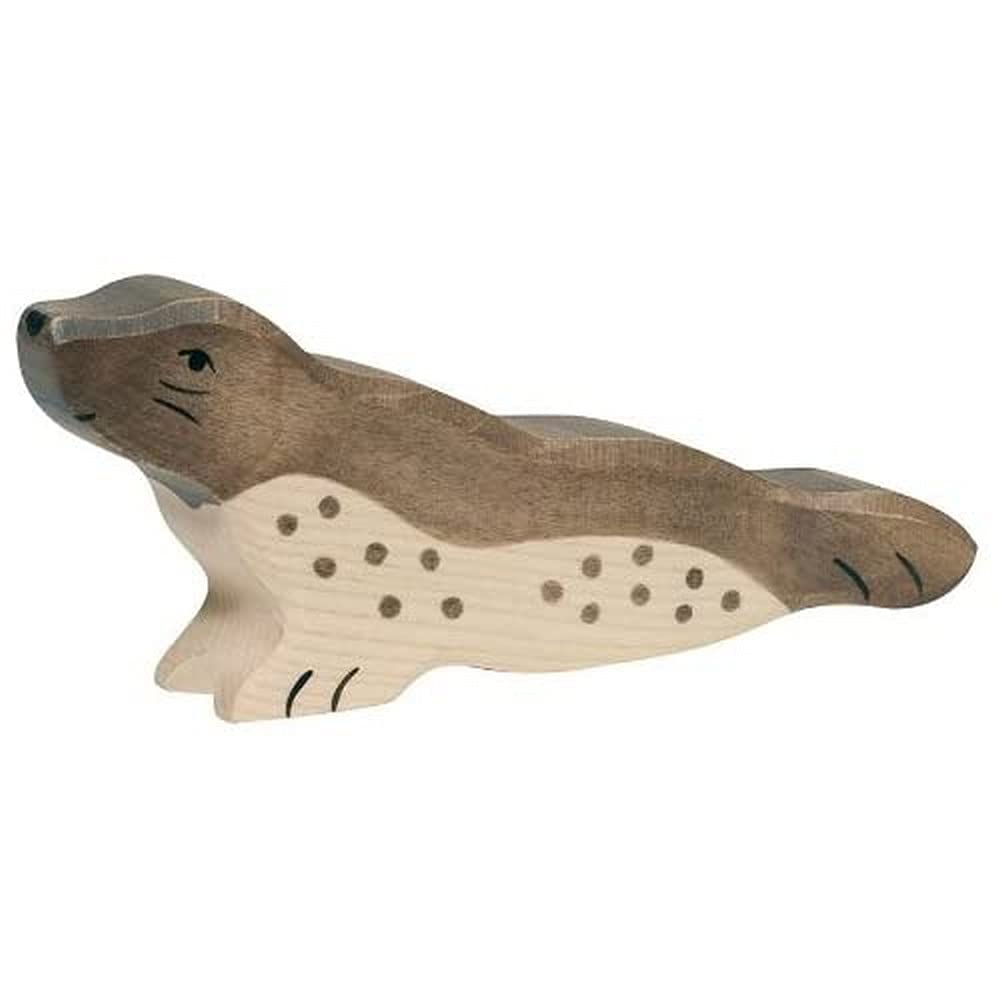 Holztiger Wooden Seal Animal Toy Figure - Handcrafted Wooden Seal Figurine for Kids, Montessori & Waldorf Play, Ocean-Themed Educational Toys for Toddlers & Preschoolers