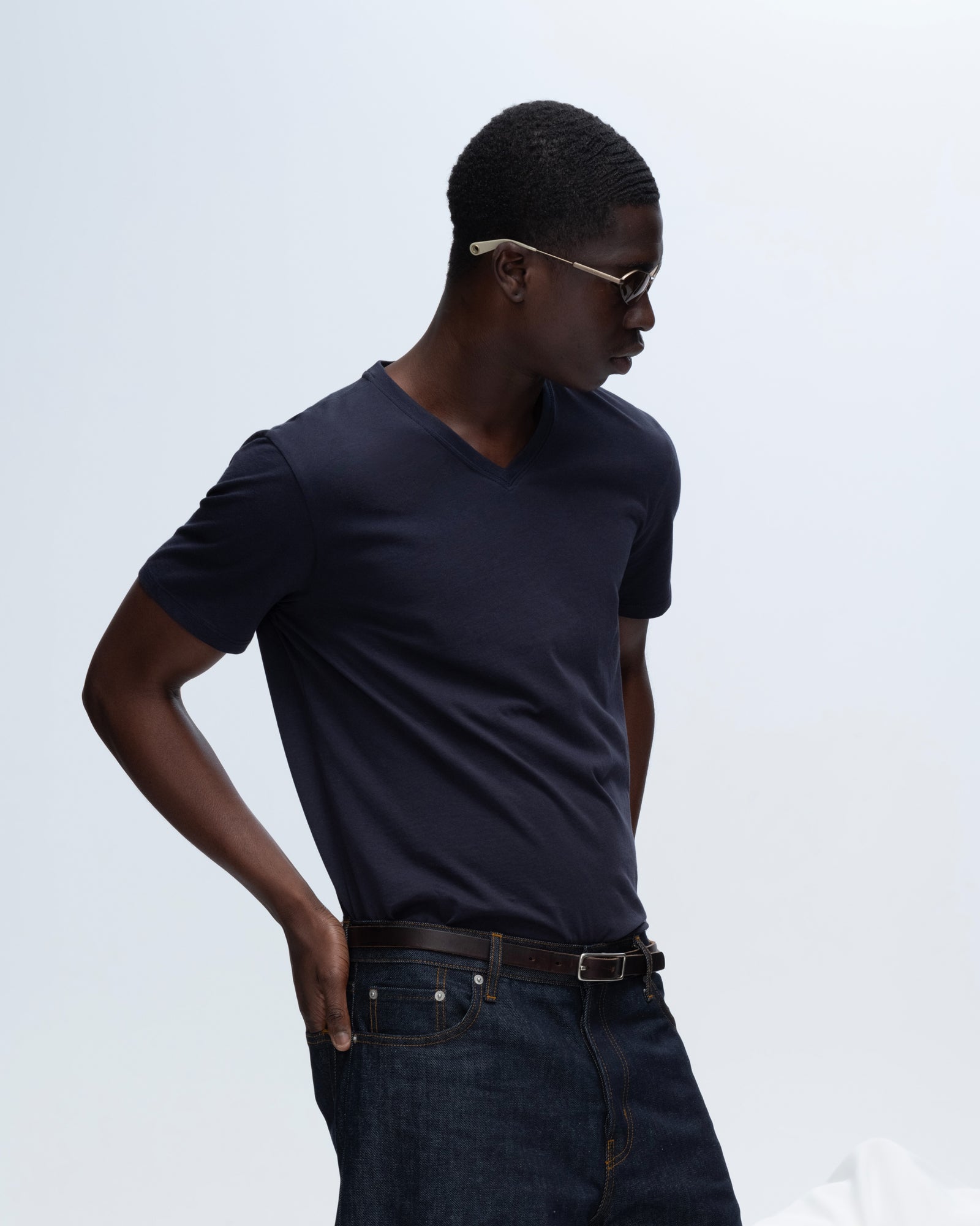 Classic V-Neck Jersey T-Shirt for Men - Soft Cotton Comfort Fit Tee - Midnight Black - Casual Wear & Layering Essential