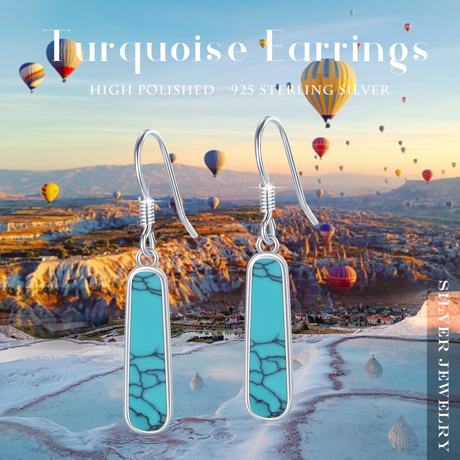 Turquoise Dangle Earrings for Women - S925 Sterling Silver Rectangle Leverback Gemstone Jewelry | Perfect for Parties, Weddings & Everyday Wear