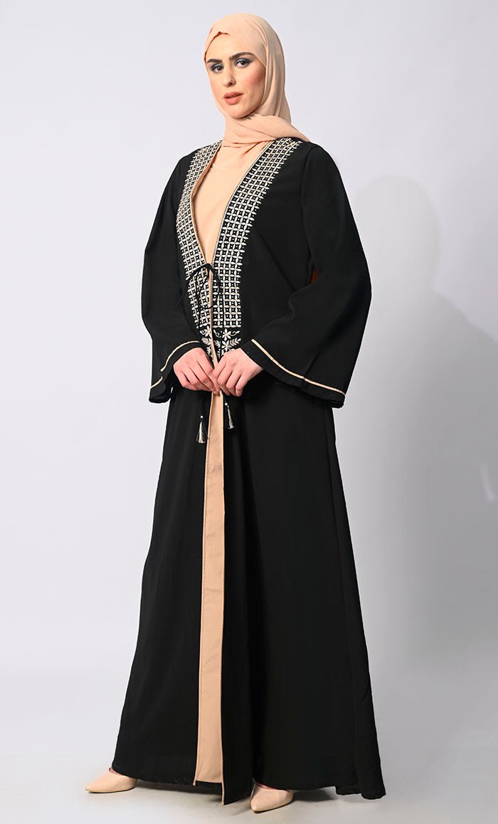 Elegant Front Tied Embroidered Black Shrug with Lining - Women's Fashion Cover-Up for Parties, Weddings & Evening Events