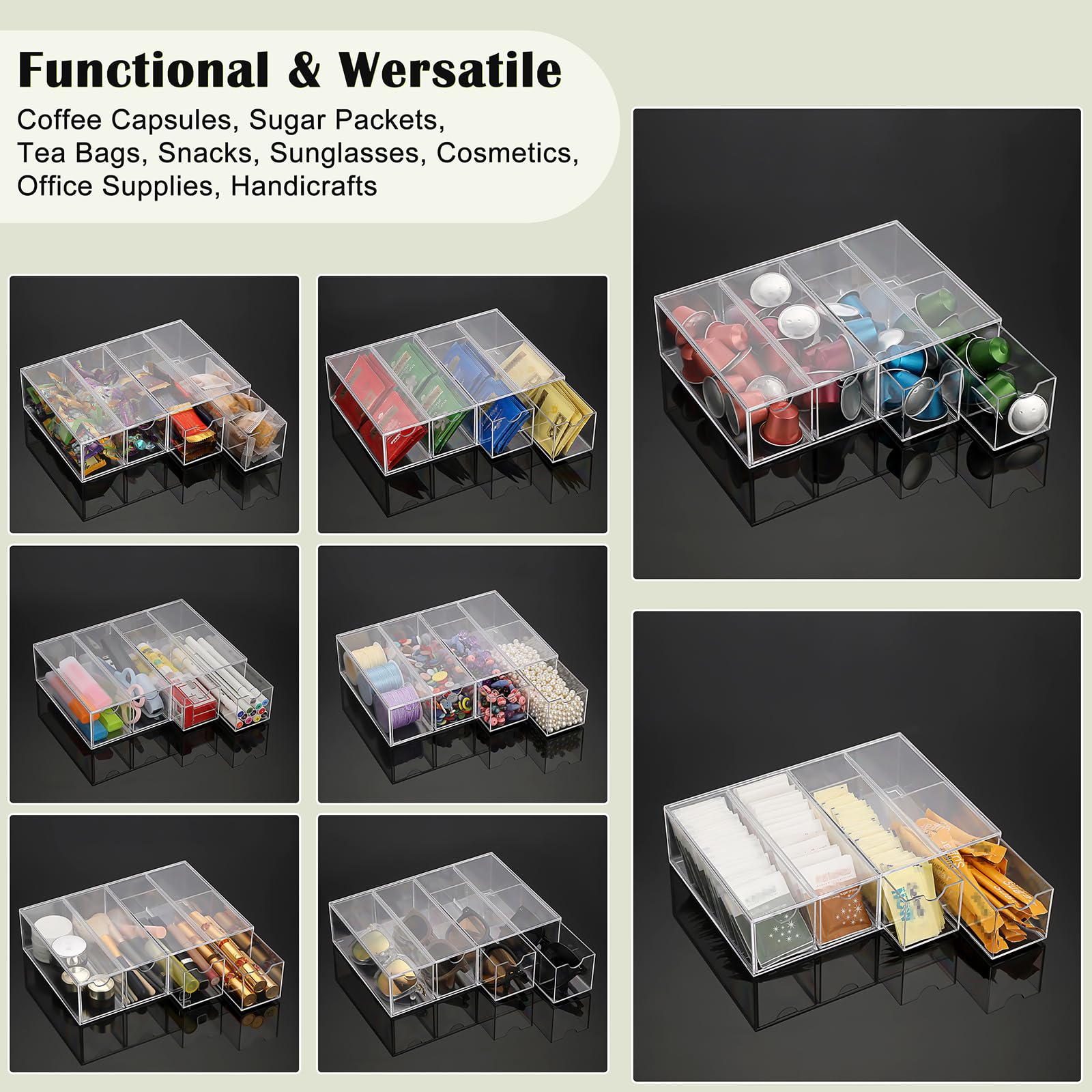 Acrylic Coffee Pod Holder with 4 Drawers for K-Cup Storage - Coffee Bar & Home Use