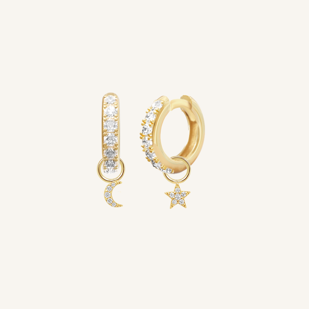 Astro Star Moon Crystal Hoop Earrings for Women - Elegant Celestial Jewelry for Party, Wedding & Everyday Wear