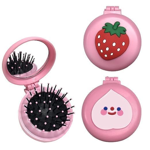 Portable Folding Travel Mirror Hair Brush - Compact Round Pocket Hair Comb with Massage Bristles for Women & Girls - Multicolor (1pc) - Perfect for Travel, Gym, Office & On-the-Go Styling