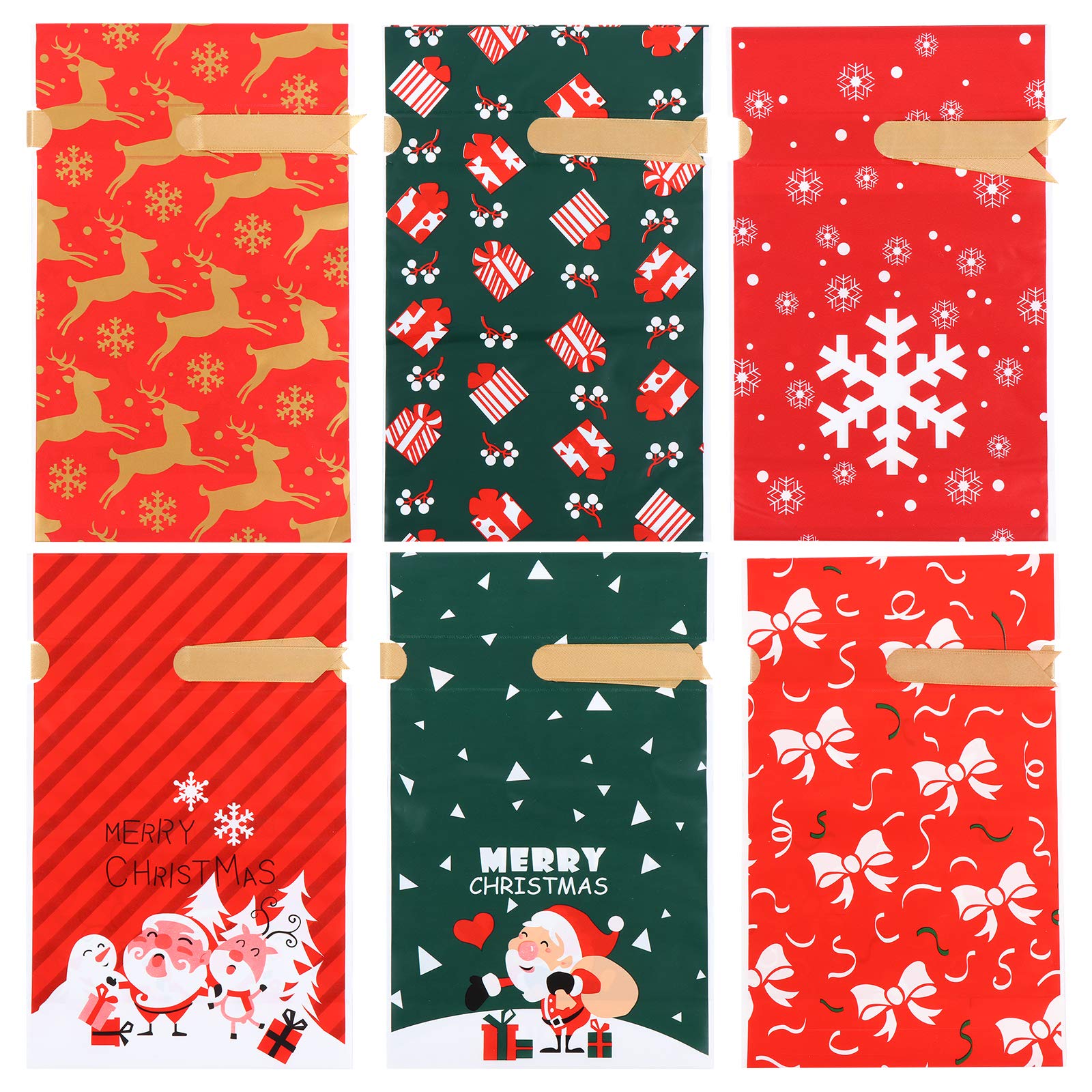 60pcs Christmas Gift Bags with Drawstring - Xmas Party Favor Bags for Holiday Presents, Stocking Stuffers & Festive Decorations | Perfect for Christmas Parties, Gift Wrapping & Holiday Storage