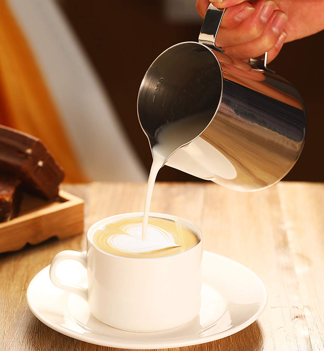 Premium 32oz Stainless Steel Milk Frothing Pitcher with Latte Art Pen - Professional Barista Steaming Jug for Espresso Machines, Perfect for Creating Cappuccino, Latte & Coffee Art at Home Cafes & Coffee Shops