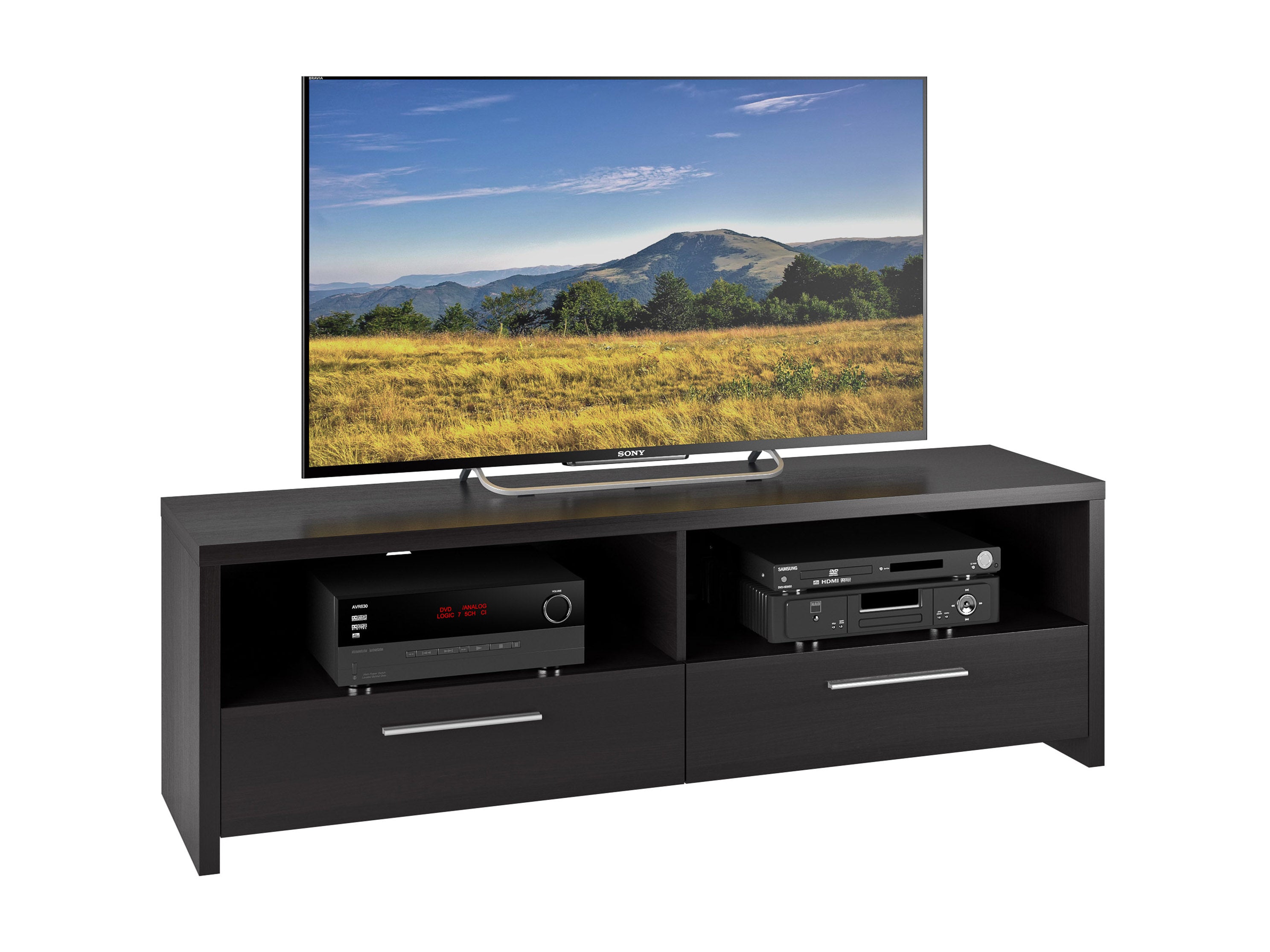 Modern Black TV Stand for TVs up to 75 Inches - Sturdy Entertainment Center with Storage Shelves for Living Room, Bedroom & Home Theater Setup