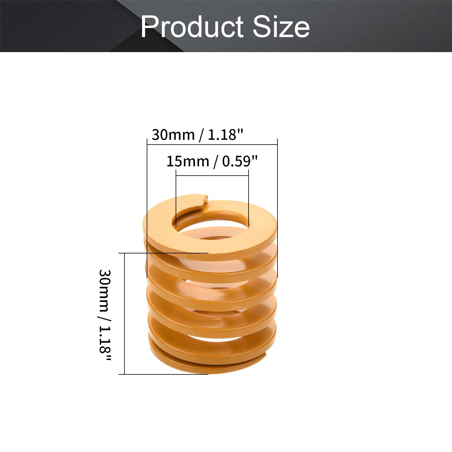 MroMax 3D Printer Die Spring - 30mm OD x 30mm Long Yellow Compression Spring for 3D Printer Bed Leveling | Light Load Spiral Stamping Mold Spring | Perfect for 3D Printing, CNC Machines & Industrial Applications