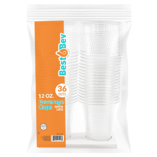 12 oz. Clear Plastic Cups with Straw Slot Lid - Durable PET Disposable Cups with Lids Combo - Perfect for Parties, Picnics, and Beverage Serving