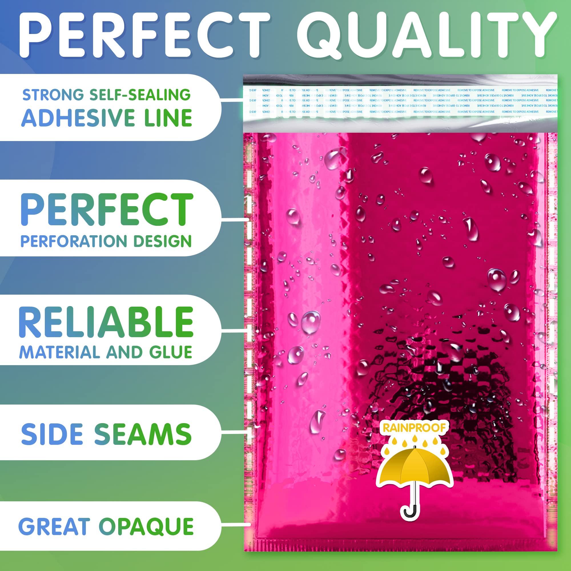 **Hot Pink Metallic Bubble Mailers 7.25 x 7 Inches - 250 Pack Waterproof Padded Envelopes for Shipping, Mailing & Protecting Fragile Items - Perfect for Jewelry, Cosmetics & Gifts**