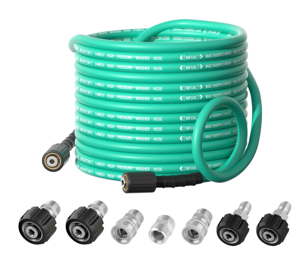 Flexible 50FT Pressure Washer Hose - Kink Resistant, 3600 PSI for Power Washing - Home & Car Cleaning