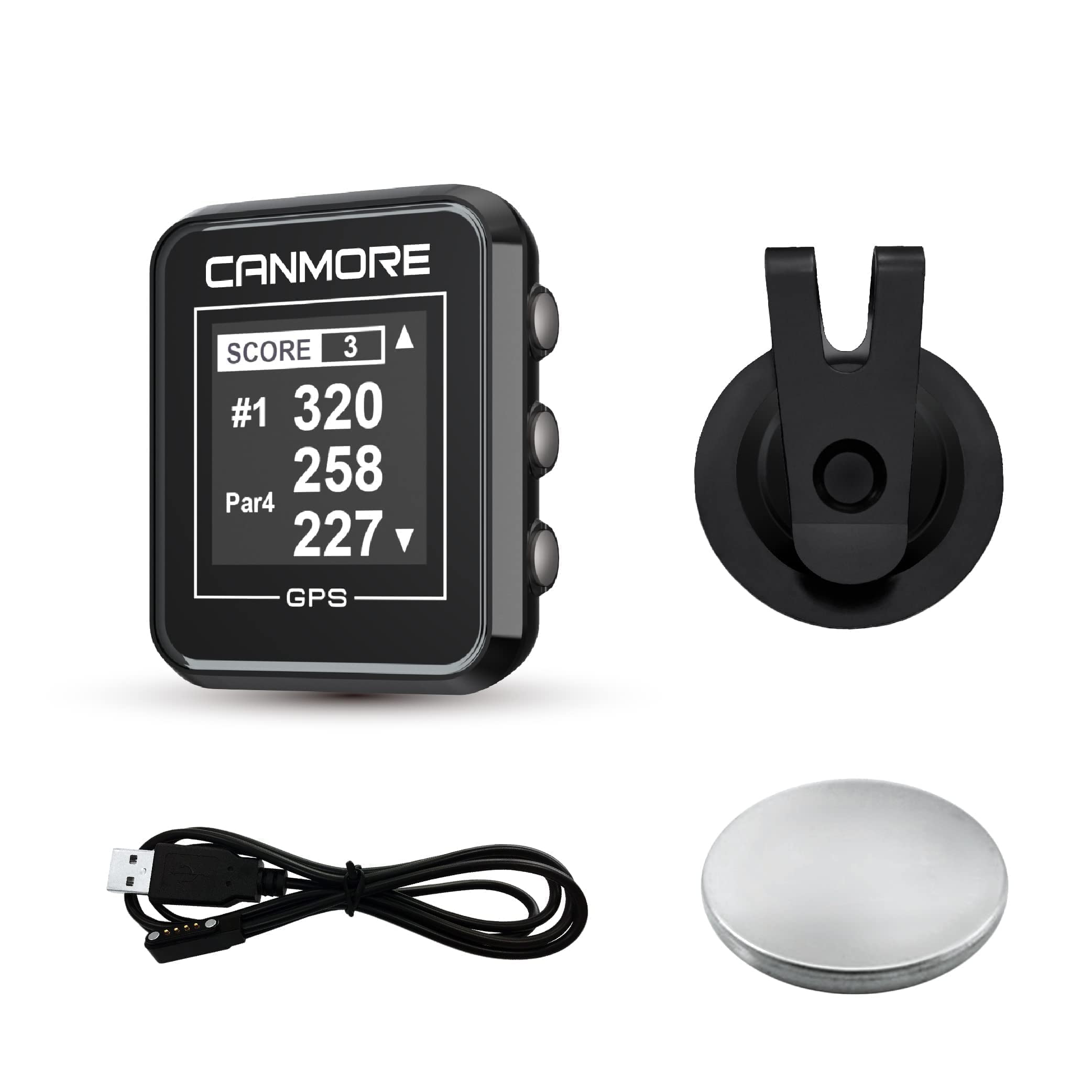 CANMORE HG300 Golf GPS Watch (Black) - Bundle with Extra Charging Cable, Clip & Magnet - Lightweight & User-Friendly Design - 40,000+ Free Golf Courses Worldwide - Perfect for Golfers, Tournaments & Practice Rounds