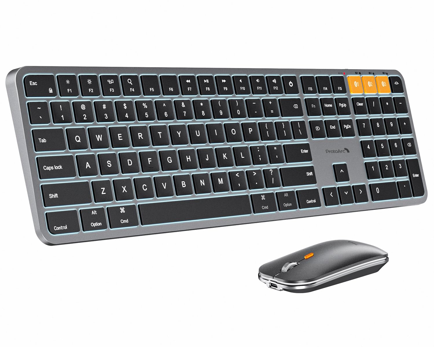 ProtoArc KM100-A Backlit Bluetooth Keyboard and Mouse Combo for Mac - Full Size Wireless Keyboard & Mouse Set for MacBook Pro/Air, iMac, iPhone, iPad - Multi-Device Rechargeable in Space Gray | Perfect for Home Office, Gaming & Productivity