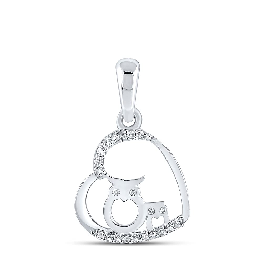 10K White Gold Women's Round Diamond Owl Heart Pendant Necklace - 1/12 Cttw, Elegant Jewelry Gift for Her, Perfect for Valentine's Day & Anniversary