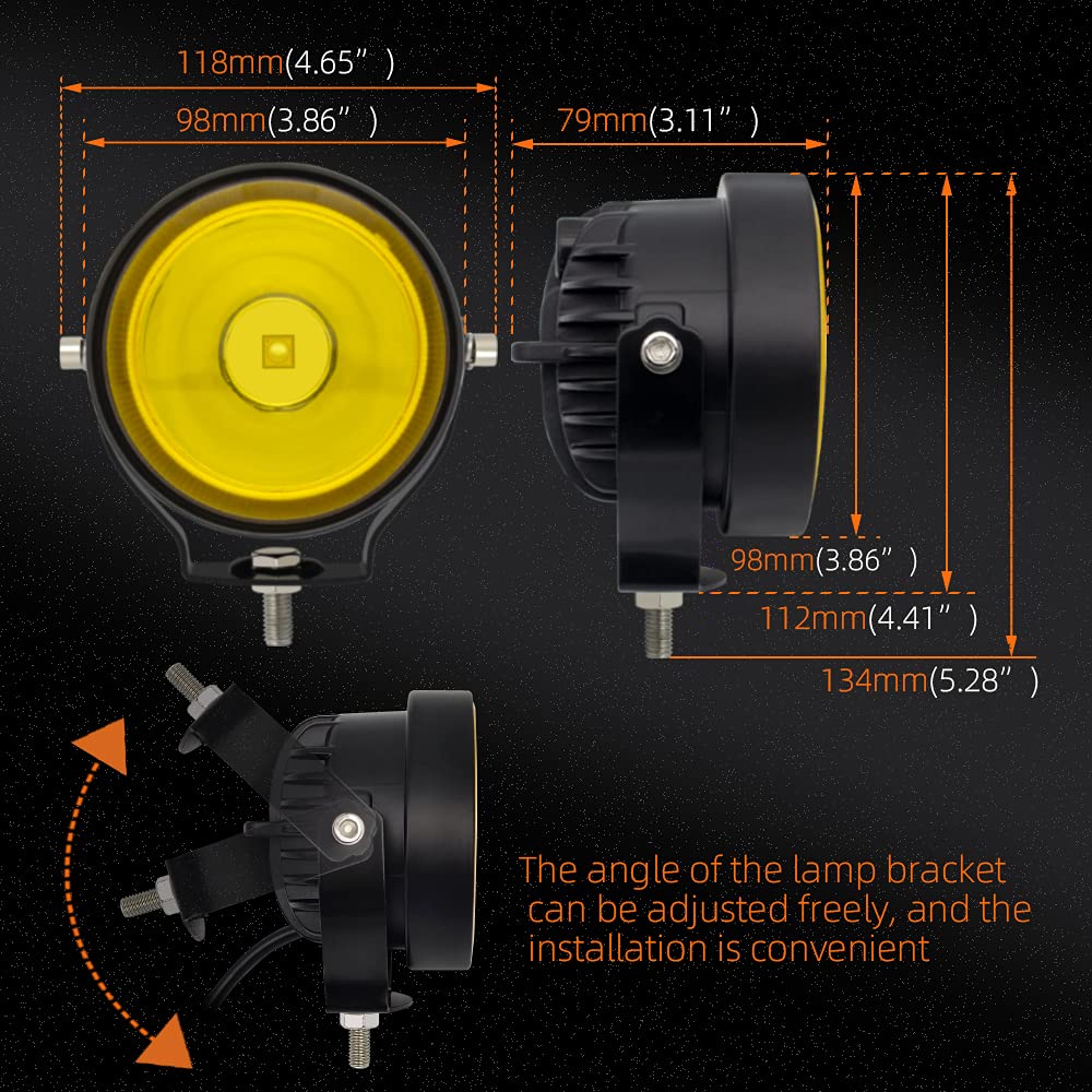 4 Inch Super Bright LED Pod Lights - Round Yellow Driving Fog Lights for Off-Road, ATV, UTV, SUV, Pickup, Truck, Motorcycle & Golf Cart | Waterproof Auxiliary Spot & Ditch Lights (2PCS) | Perfect for Night Driving, Adventure Off-Roading & Emergency Vehicle Lighting