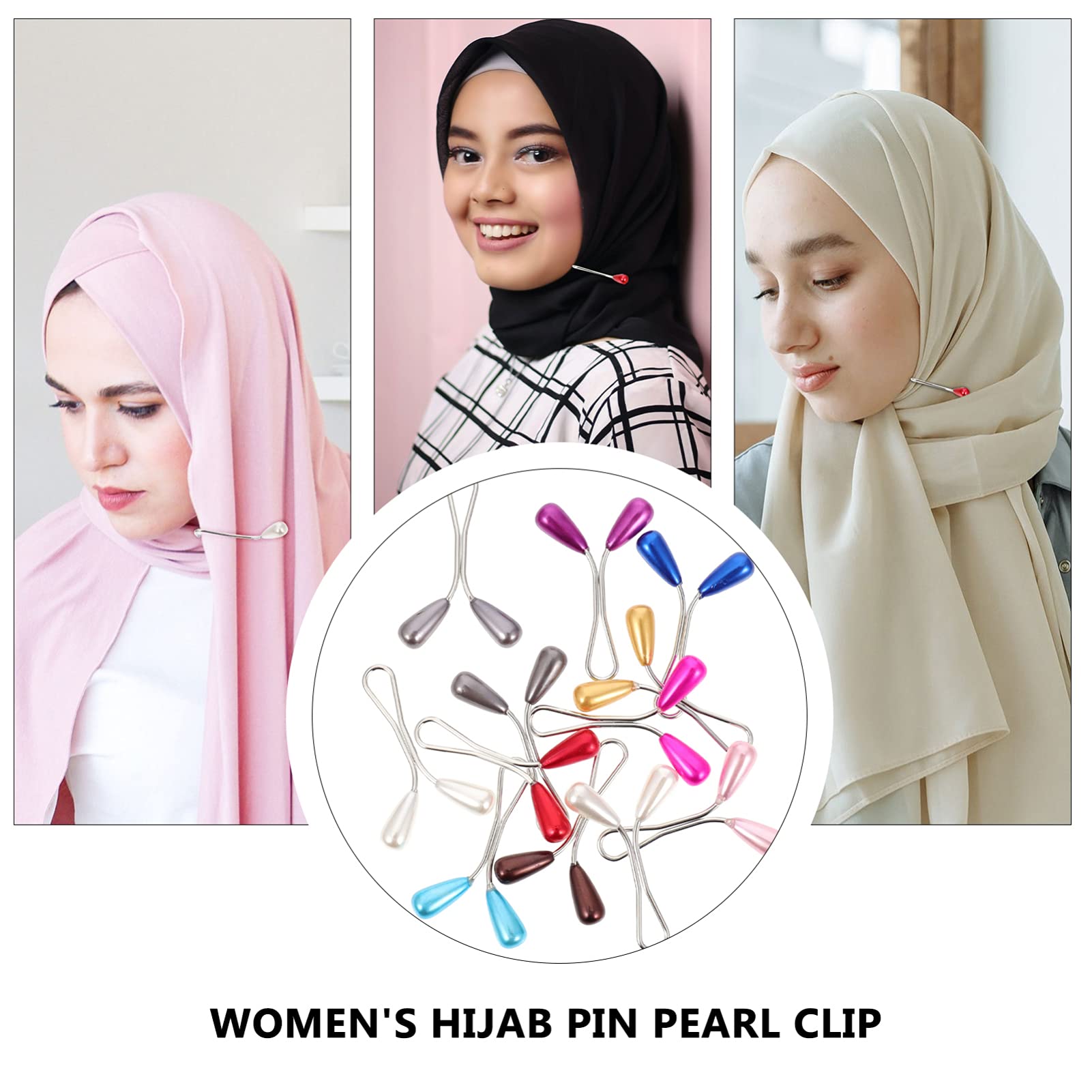 EXCEART 24pcs Pearl Hijab Clips for Women - Elegant Scarf Pins, Hijab Accessories, Sweater Shawl Brooches - Perfect for Muslim Headscarves, Hoodies, and Winter Fashion Outfits
