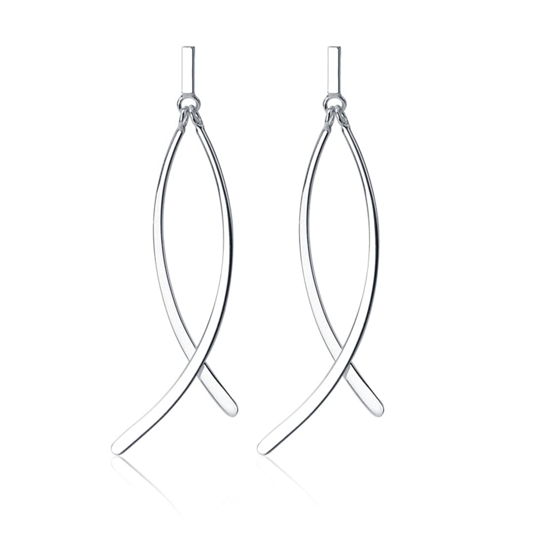 SLUYNZ 925 Sterling Silver Shiny Bar Dangle Earrings for Women & Teens - Minimalist Flat Bar Curve Line Earrings - Perfect for Parties, Weddings & Everyday Wear