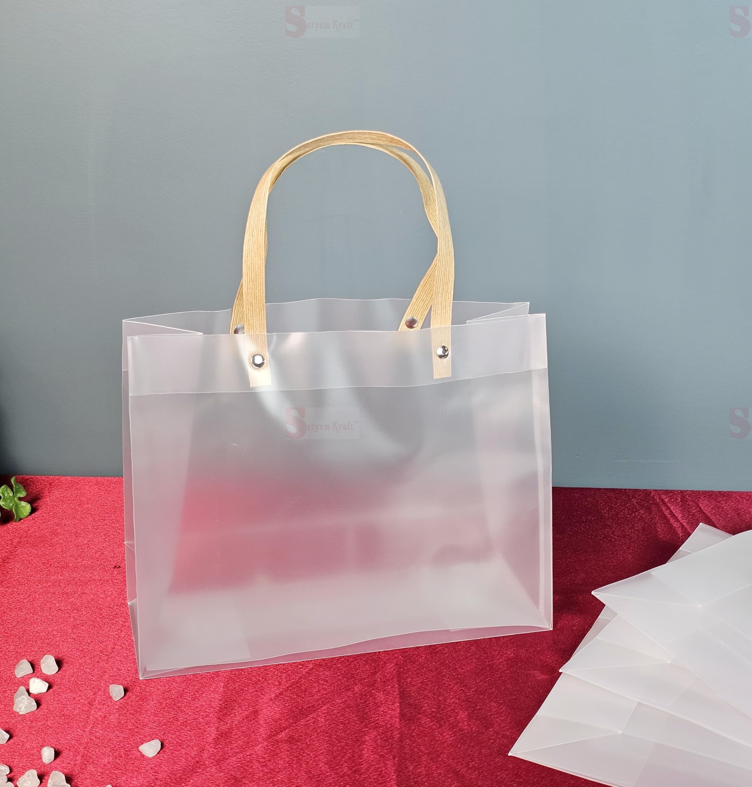 SATYAM KRAFT 4-Pack Translucent PVC Gift Bags (20cm x 25.5cm) - Elegant Party Favor Bags for Birthday, Wedding, Anniversary & Valentine's Day Gifts | Perfect for Shopping, Party Favors & Special Occasions