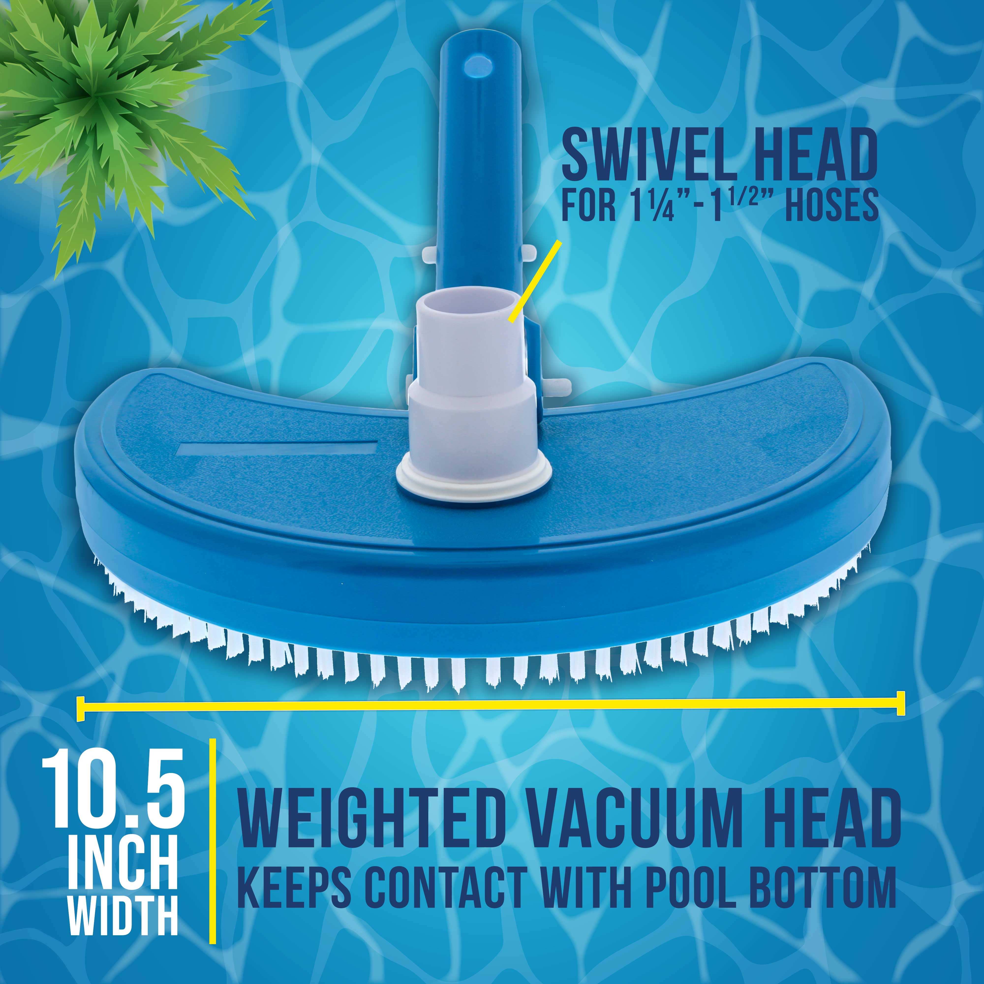 Weighted Half Moon Pool Vacuum Head with Swivel Hose Connection - Compatible with Above Ground & In Ground Pools, Spas, Vinyl Liners - Heavy Duty Pool Cleaning Tool for Crystal Clear Water - Perfect for Weekly Maintenance and Deep Cleaning
