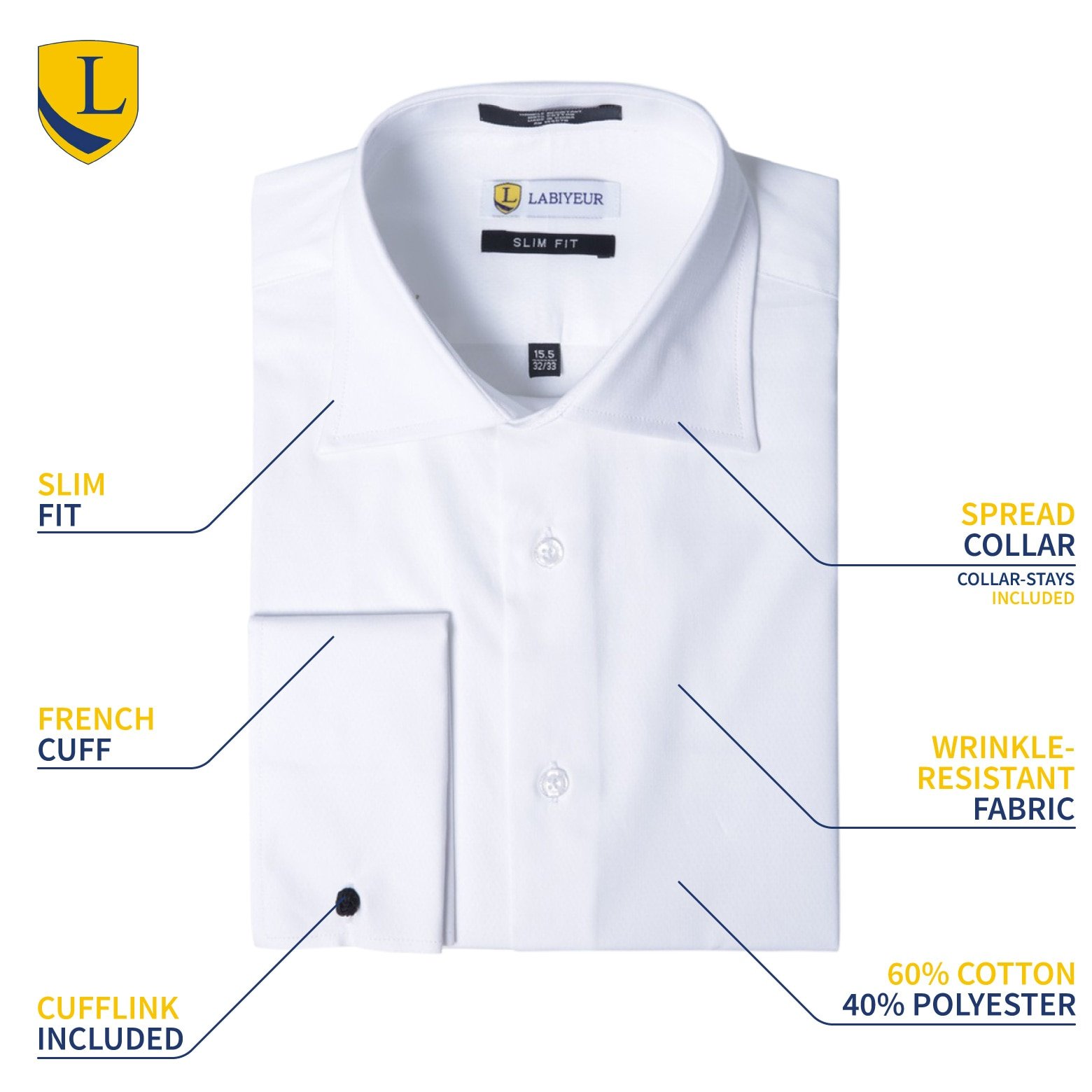 Premium Slim Fit Men's Dress Shirt - Spread Collar French Cuff Formal Shirt for Business & Special Occasions | Office Wear, Weddings & Evening Events