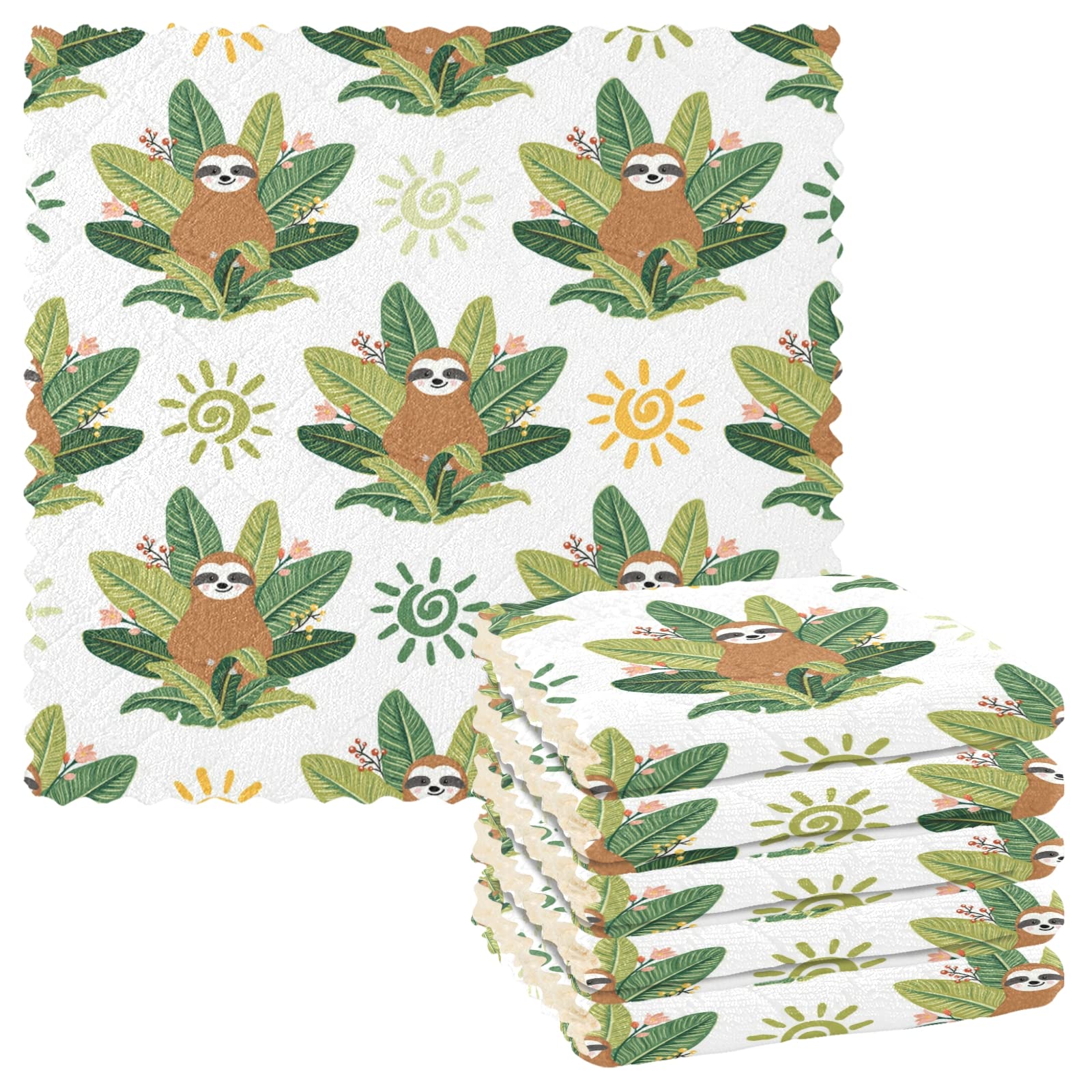 6-Pack Cute Baby Sloths Reusable Kitchen Towels - Super Absorbent Dish Cloths & Hand Towels for Countertops | Perfect for Wiping Dishes, Cleaning Surfaces & Kitchen Decor