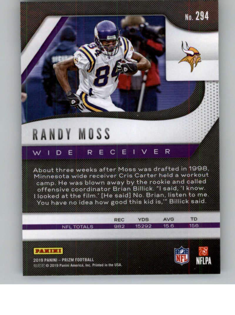 2019 Panini Prizm Football #294 Randy Moss Minnesota Vikings NFL Trading Card - Collectible Sports Memorabilia for Fans & Card Enthusiasts