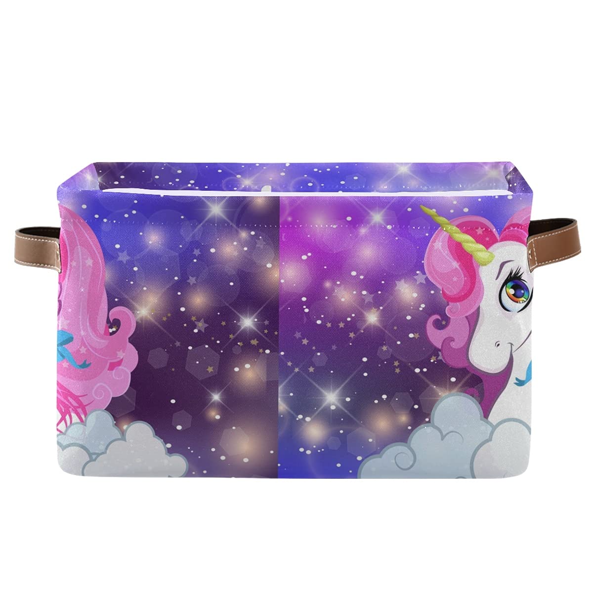 Unicorn Rainbow Sky Square Storage Basket - Canvas Storage Bin Organizer for Closet, Shelf, Home & Office - Perfect for Kids' Room, Bathroom & Toy Organization (1 Piece)