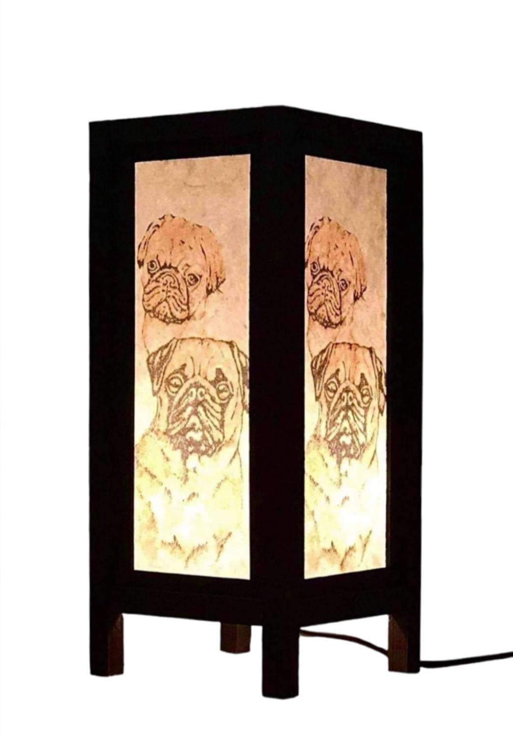 Vintage Thai Handmade Pug Lantern Lamp - Asian Oriental Bedside Table Light for Bedroom Decor, Unique Home Gift for Dog Lovers | Perfect for Cozy Nights, Nursery Lighting & Boho Home Accents