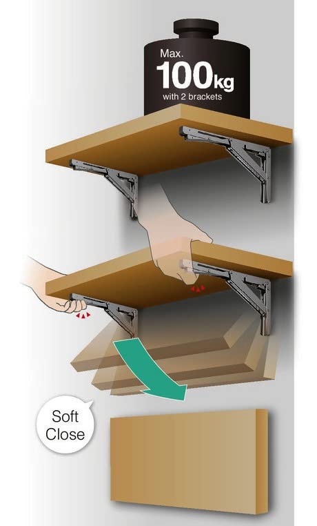 Heavy Duty Stainless Steel Folding Table Support with Soft-Close Damper - EB-303-DA - 220 lbs Load Capacity - Perfect for Kitchen Islands, Workbenches, and Foldable Desks