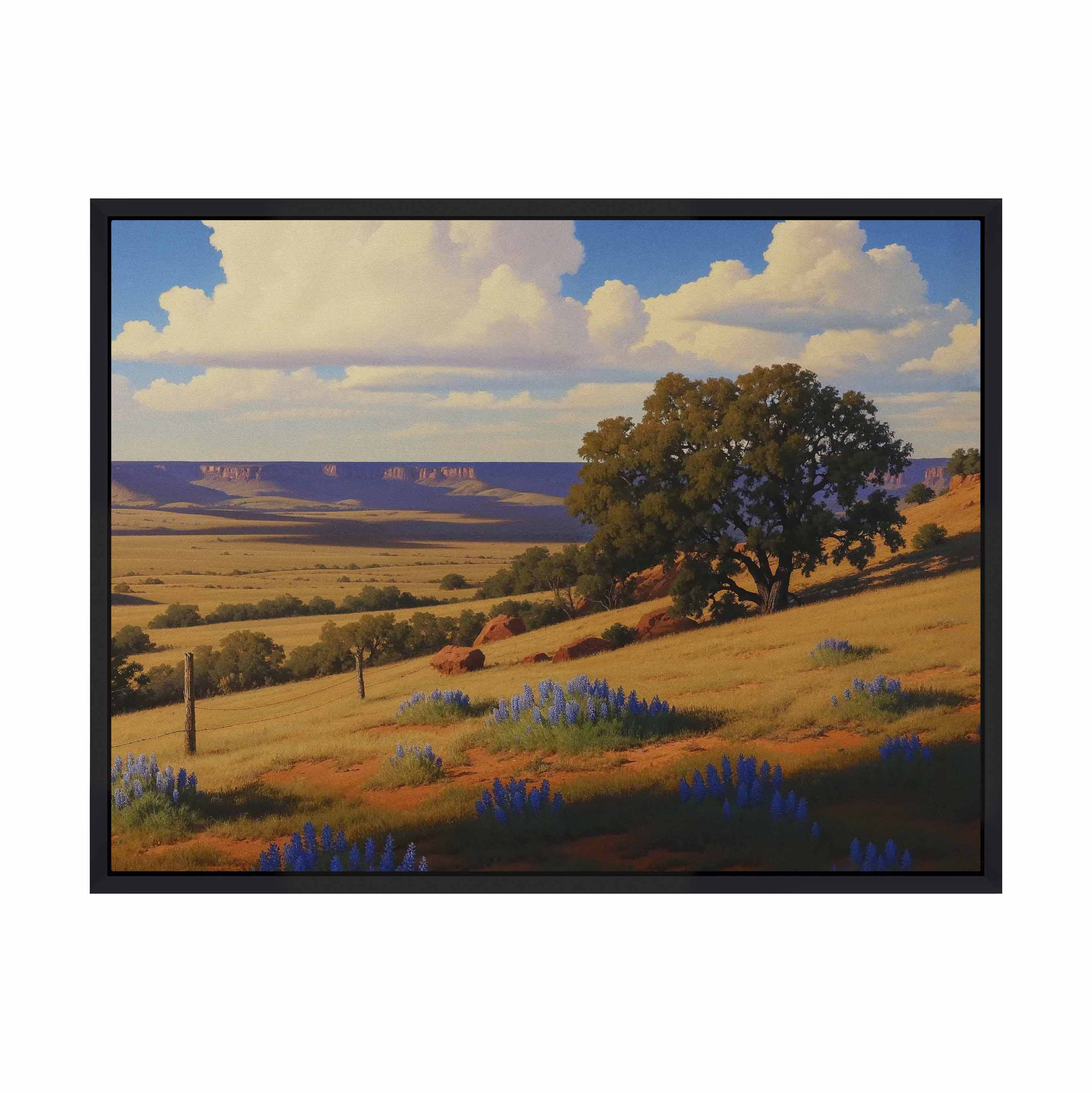 Bluebonnet Ranch Landscape Gallery Wrapped Canvas Wall Art - Perfect for Living Room, Bedroom & Office Decor