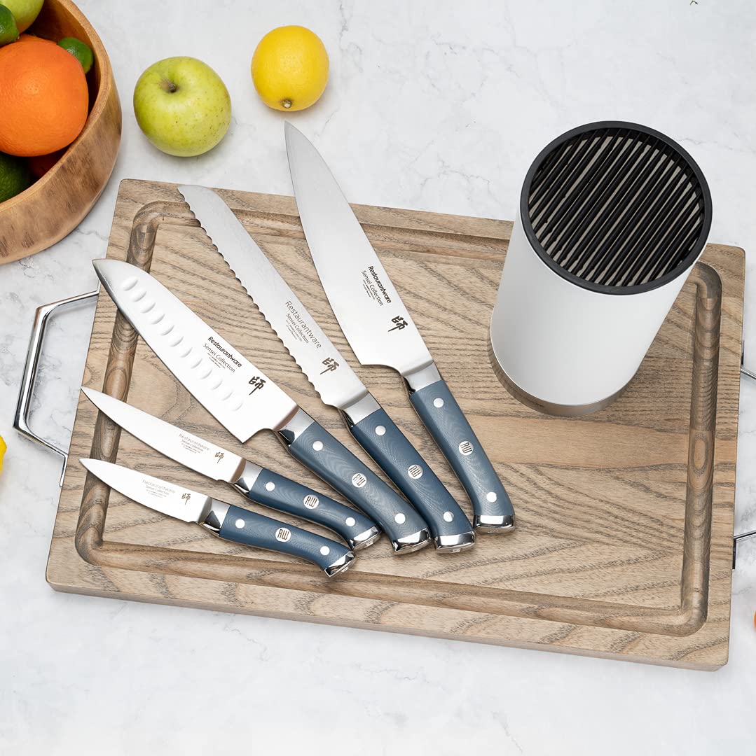 Restaurantware Sensei 4.3 x 8.8 Inch Round Knife Block - White Plastic Universal Knife Holder with Soft Touch, Holds 9 Knives for Easy Storage | Perfect for Kitchen Organization, Countertop Display & Professional Chefs