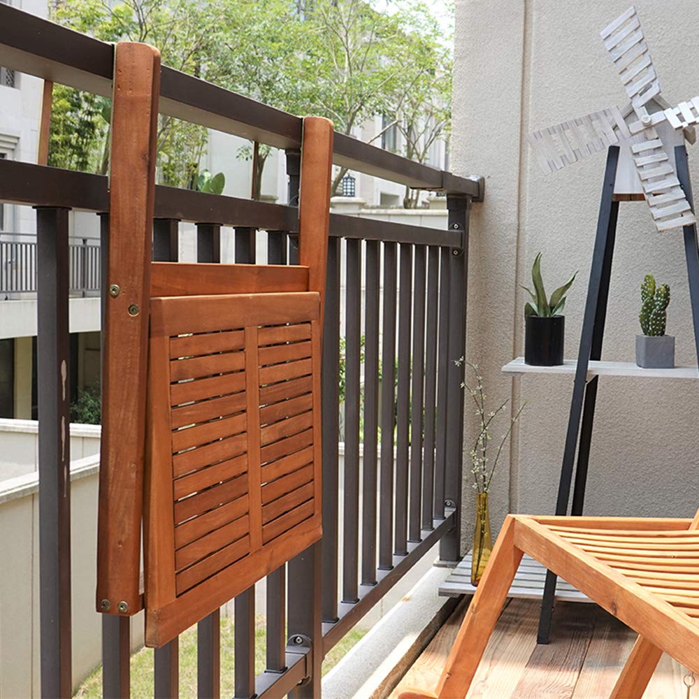 Foldable Iron Balcony Hanging Table - Solid Wood Wall-Mounted Railing Desk for Coffee, Study & Work - Multi-Functional Folding Computer Table with 15kg Weight Capacity - Perfect for Small Spaces, Apartments & Outdoor Use