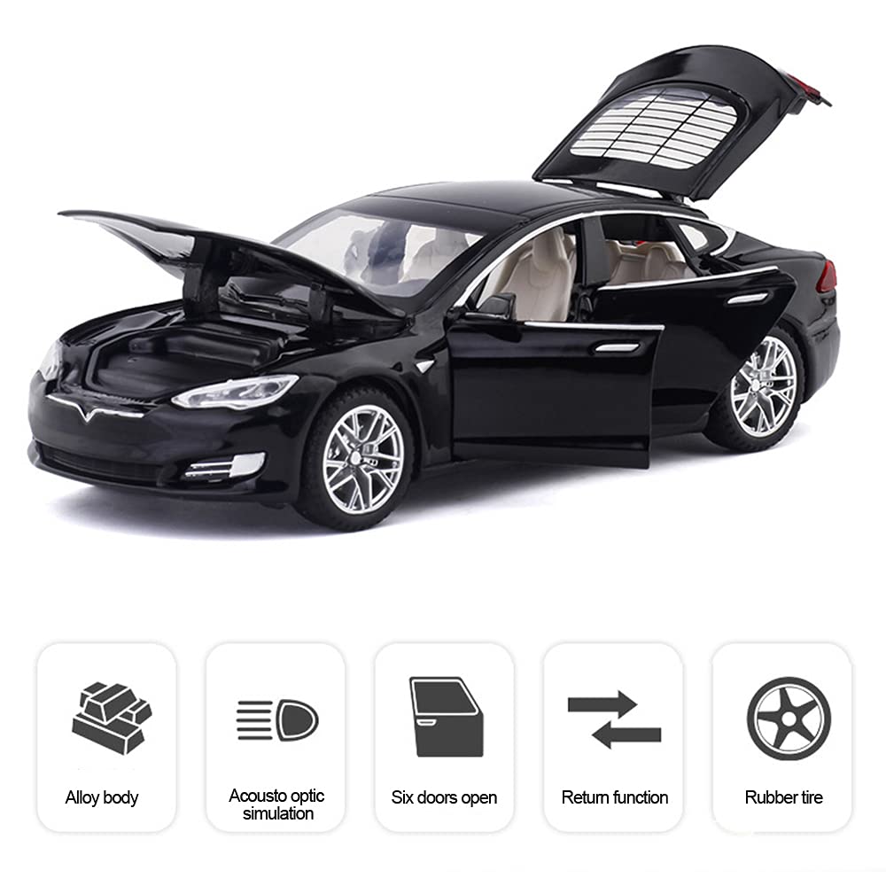 1:32 Scale Diecast Tesla Model S Alloy Toy Car with Pull Back Action, Lights & Sound - Mini Collectible Vehicle for Kids Ages 3+ | Birthday Gift, Christmas Present, STEM Learning Toy for Toddlers